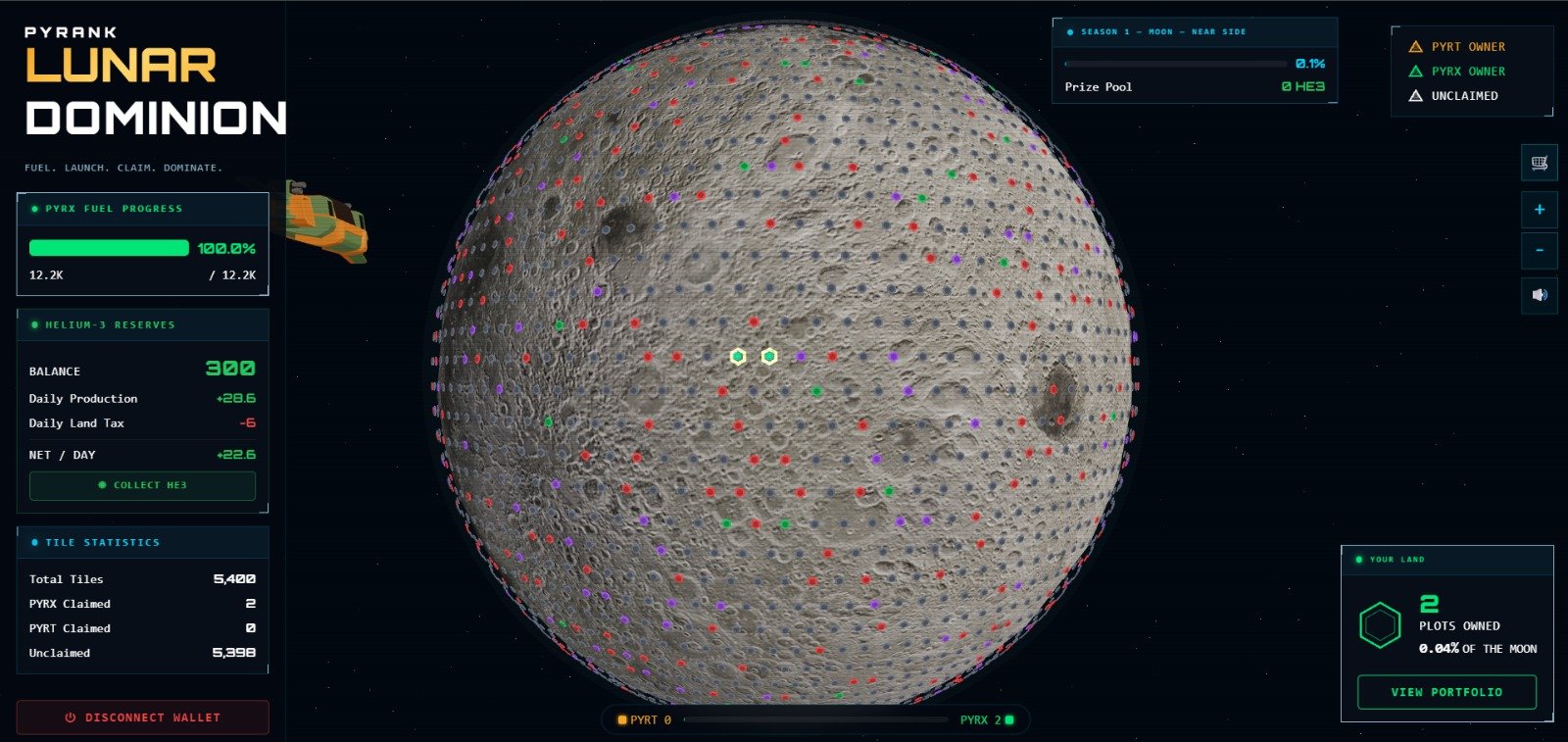 Lunar Dominion — on-chain lunar strategy game dashboard